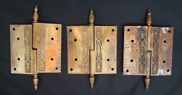 Set of 3 Restored Bronze Victorian Hinges  4 1/2" x 4 1/2" GS00294