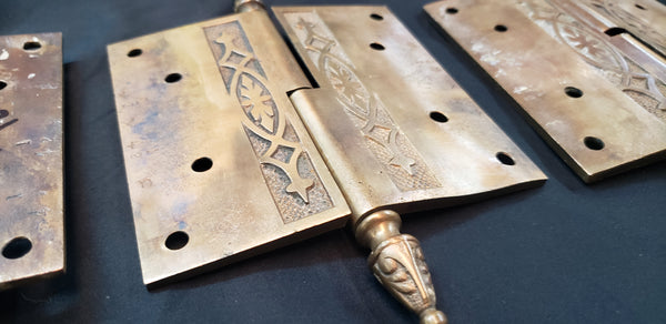 Set of 3 Restored Bronze Victorian Hinges  4 1/2" x 4 1/2" GS00294