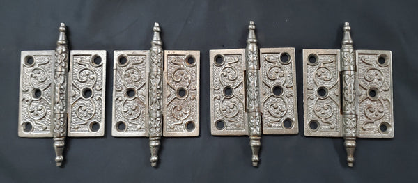 Set of 4 Restored Brass Victorian Hinges  3" x 3" GS00297