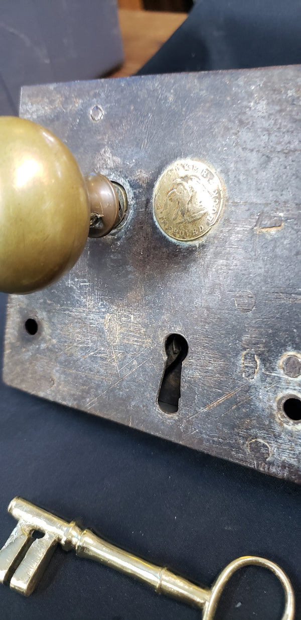 Restored Right Side Carpenter Lock Set w/ Key & Keeper  5" x  4 1/4" GS00300