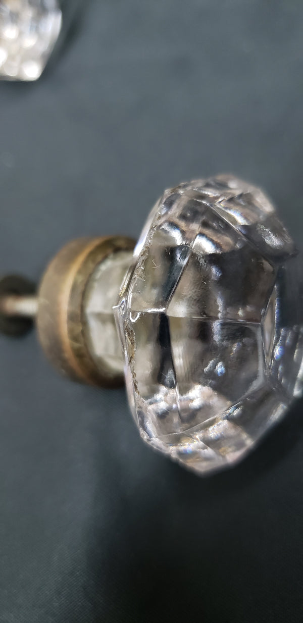 Set of  3 Octagon Shaped Solid Glass Furniture Knobs with Brass Trim GS00316
