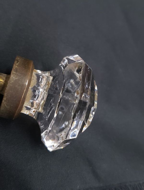 Set of  3 Octagon Shaped Solid Glass Furniture Knobs with Brass Trim GS00316