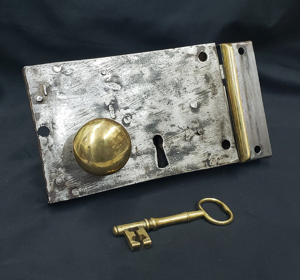 Restored Right Side Carpenter Style Rim Lock Set w/ Key 6 1/8" x 4" GS00313