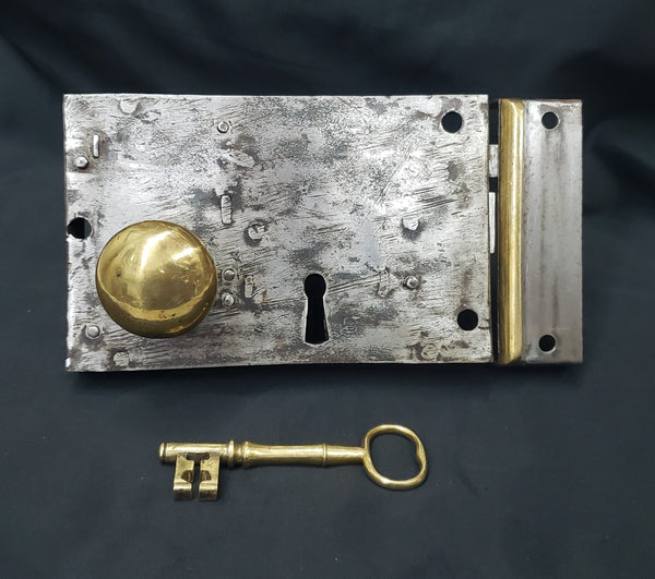 Restored Right Side Carpenter Style Rim Lock Set w/ Key 6 1/8" x 4" GS00313