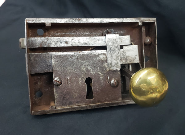 Restored Right Side Carpenter Style Rim Lock Set w/ Key 6 1/8" x 4" GS00313