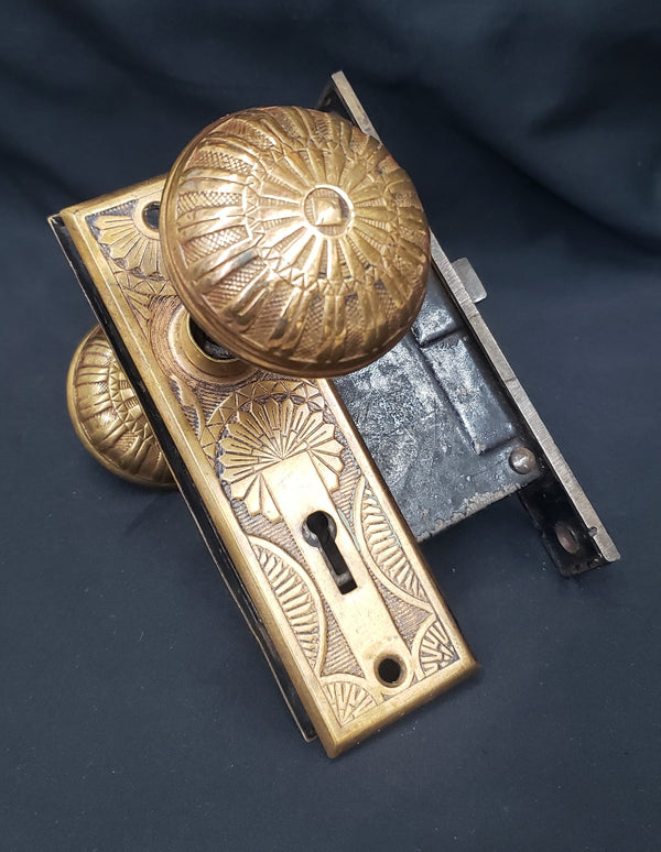 Restored 1892 Victorian Cast Bronze Mortice Lock Set GS00314