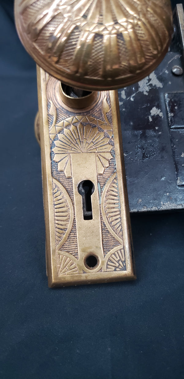 Restored 1892 Victorian Cast Bronze Mortice Lock Set GS00314