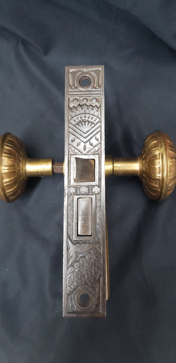 Restored 1892 Victorian Cast Bronze Mortice Lock Set GS00314