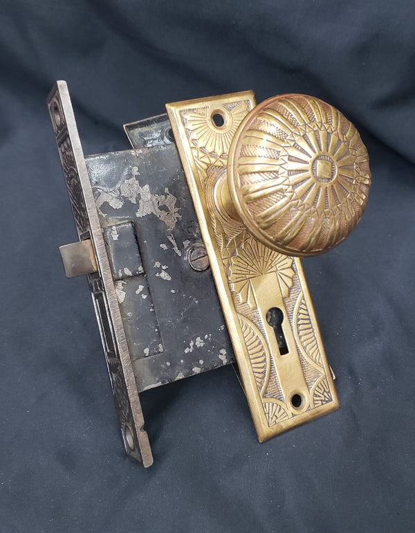 Restored 1892 Victorian Cast Bronze Mortice Lock Set GS00314