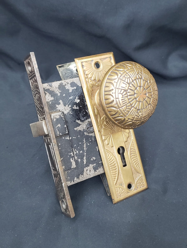 Restored 1892 Victorian Cast Bronze Mortice Lock Set GS00315