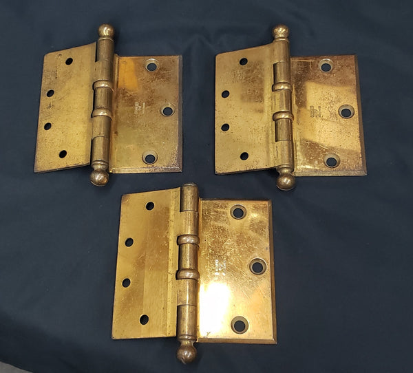3 Large 4 1/2" x 4 1/2" Stanley Ball Bearing Beveled Brass Offset Hinges GS00319