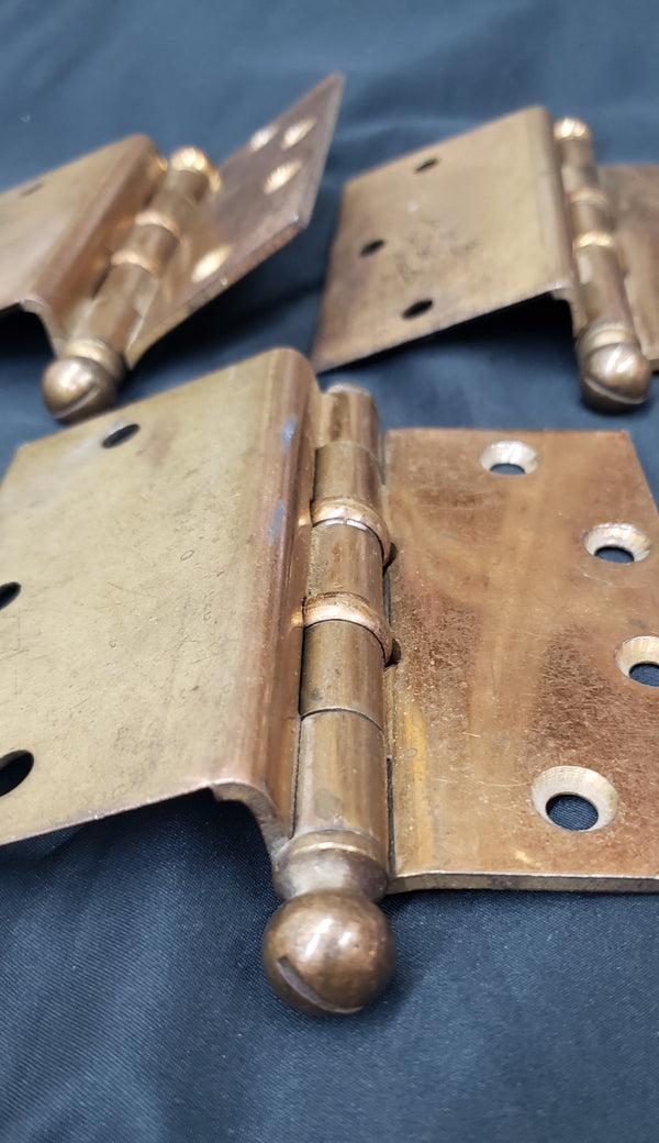 3 Large 4 1/2" x 4 1/2" Stanley Ball Bearing Beveled Brass Offset Hinges GS00319