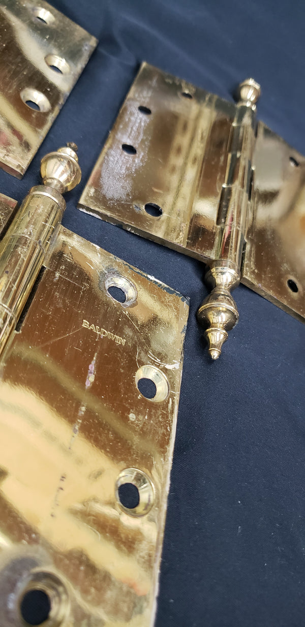 3 Baldwin Brass Hinges  with Arrow Point Finials 4 1/2" x 4" GS00320