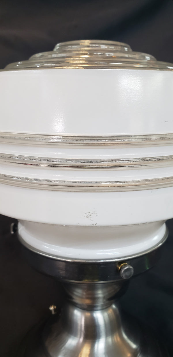 Restored MCM Flush Mount Ceiling Fixture w/ Bullseye White to Clear Globe GS00358