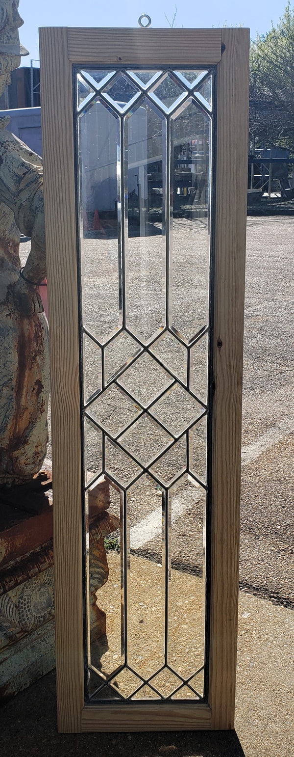 Restored Hanging Beveled Leaded Glass Panel in Wood Frame 62" x 16 3/4" GA4021