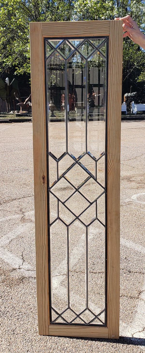 Restored Hanging Beveled Leaded Glass Panel in Wood Frame 62" x 16 3/4" GA4021
