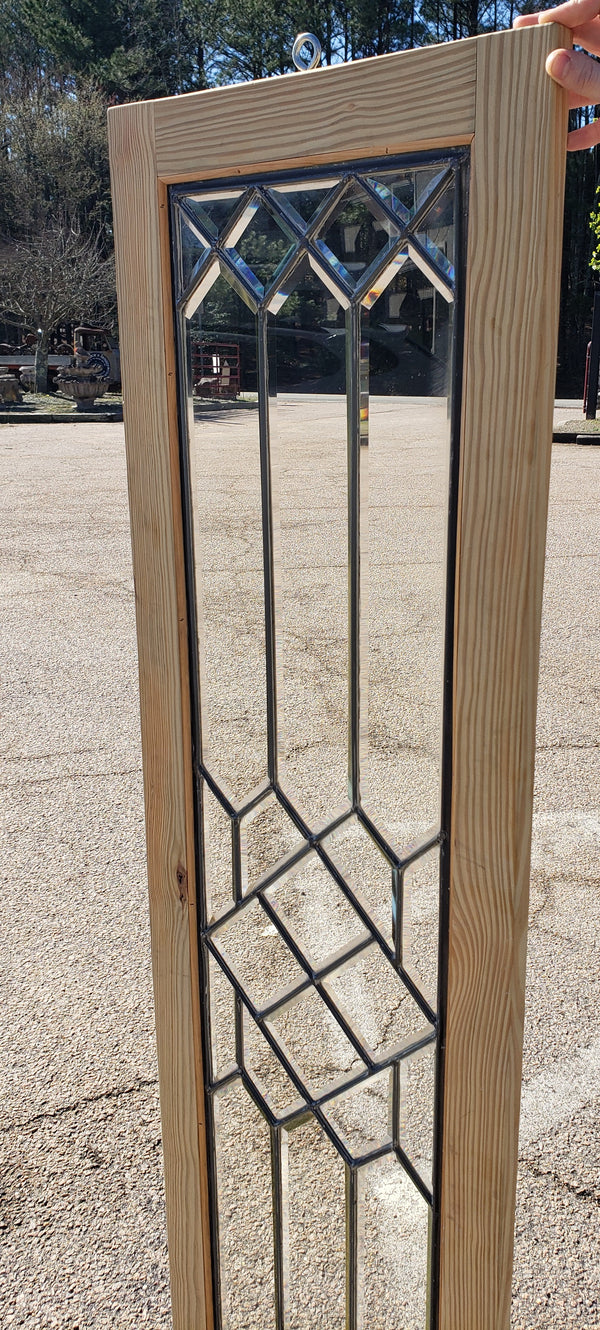 Restored Hanging Beveled Leaded Glass Panel in Wood Frame 62" x 16 3/4" GA4021