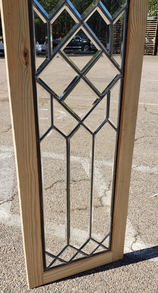 Restored Hanging Beveled Leaded Glass Panel in Wood Frame 62" x 16 3/4" GA4021