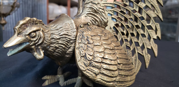 1940's Pair of Large Brass Fighting Roosters  10" x 9" &  9"x 9" GS00367