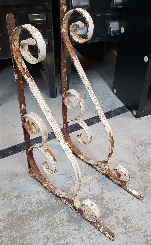 Huge Pair of Wrought Iron Corbel Brackets with Scrolls 34" x 22 1/2" GS00368