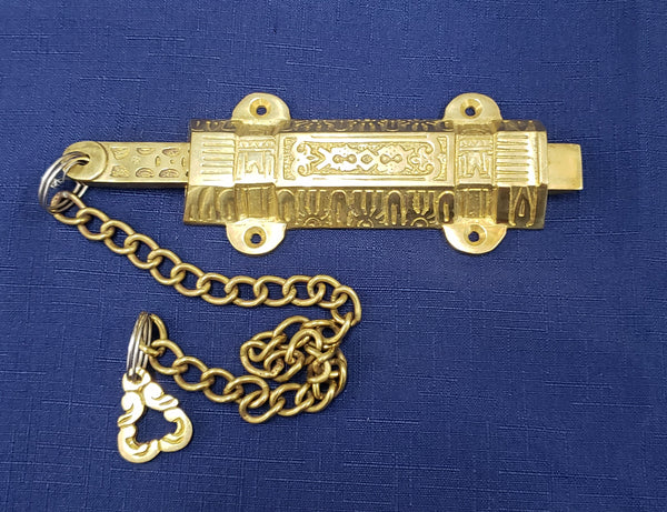 Solid Brass Victorian Eastlake French Door Bolt Lock with Chain GS00378