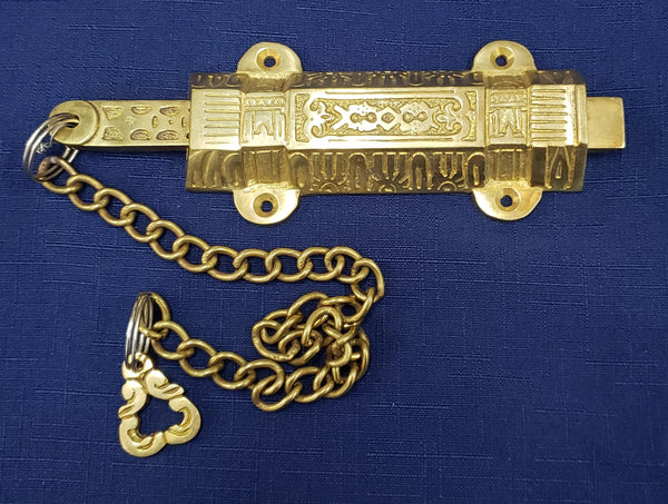 Solid Brass Victorian Eastlake French Door Bolt Lock with Chain GS00378
