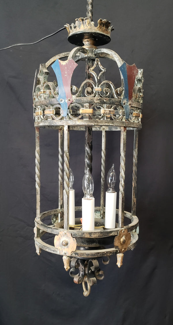 Restored Turn of the Century 3 Light Iron Ceiling Fixture 36" x 12" GS00388