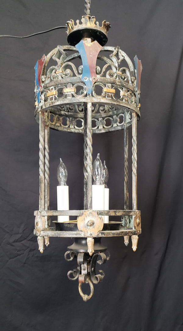 Restored Turn of the Century 3 Light Iron Ceiling Fixture 36" x 12" GS00388