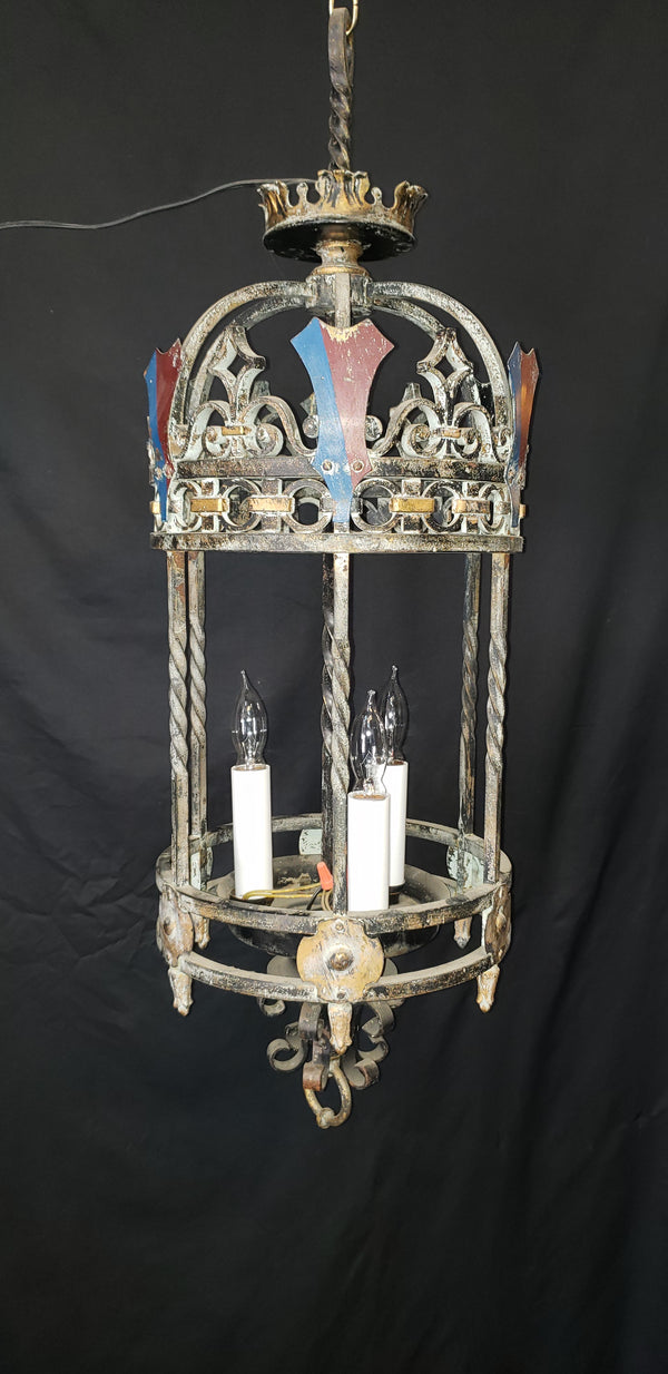 Restored Turn of the Century 3 Light Iron Ceiling Fixture 36" x 12" GS00388