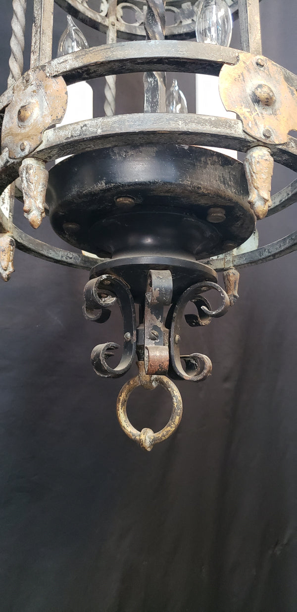 Restored Turn of the Century 3 Light Iron Ceiling Fixture 36" x 12" GS00388
