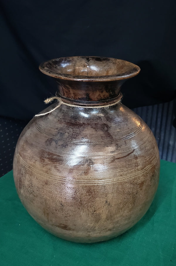 Hand Carved Himachal Water Pot Vessel 11" x 9" GS00389