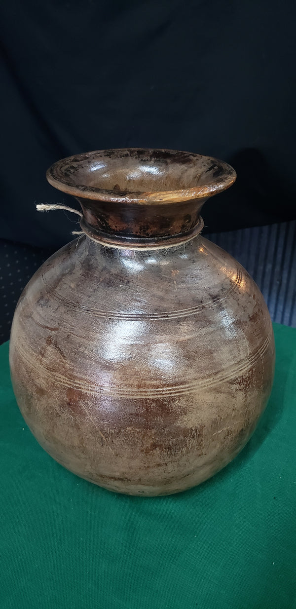 Hand Carved Himachal Water Pot Vessel 11" x 9" GS00389