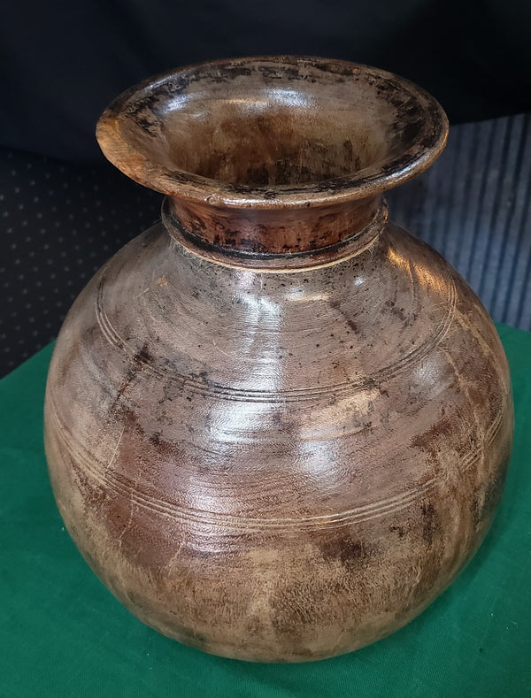 Hand Carved Himachal Water Pot Vessel 11" x 9" GS00389
