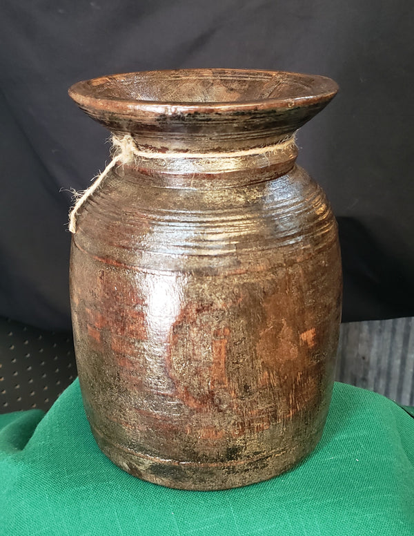 Hand Carved Himachal Water Pot Vessel 8 1/4" x 5 1/2" GS00390