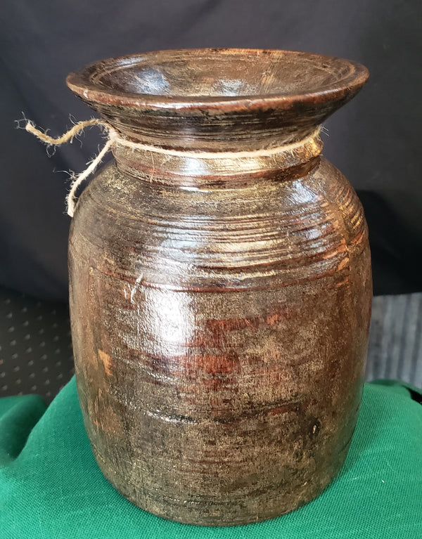 Hand Carved Himachal Water Pot Vessel 8 1/4" x 5 1/2" GS00390