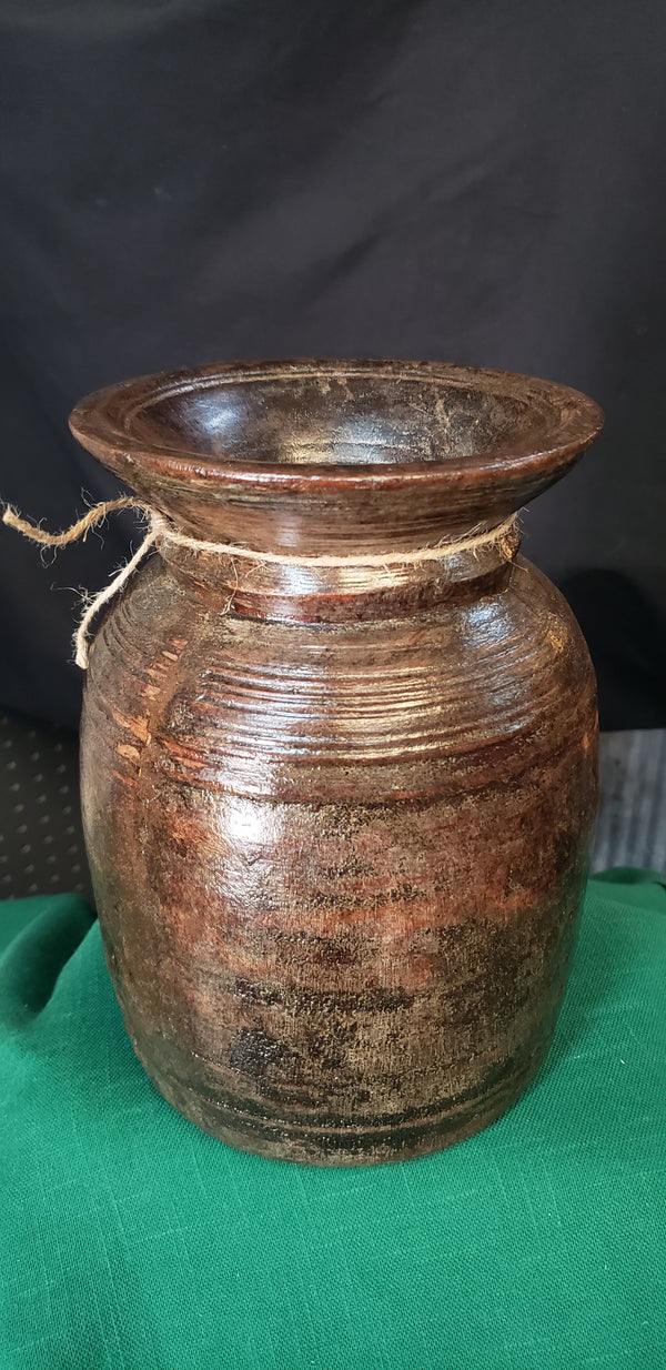 Hand Carved Himachal Water Pot Vessel 8 1/4" x 5 1/2" GS00390
