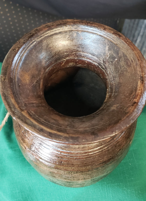 Hand Carved Himachal Water Pot Vessel 8 1/4" x 5 1/2" GS00390