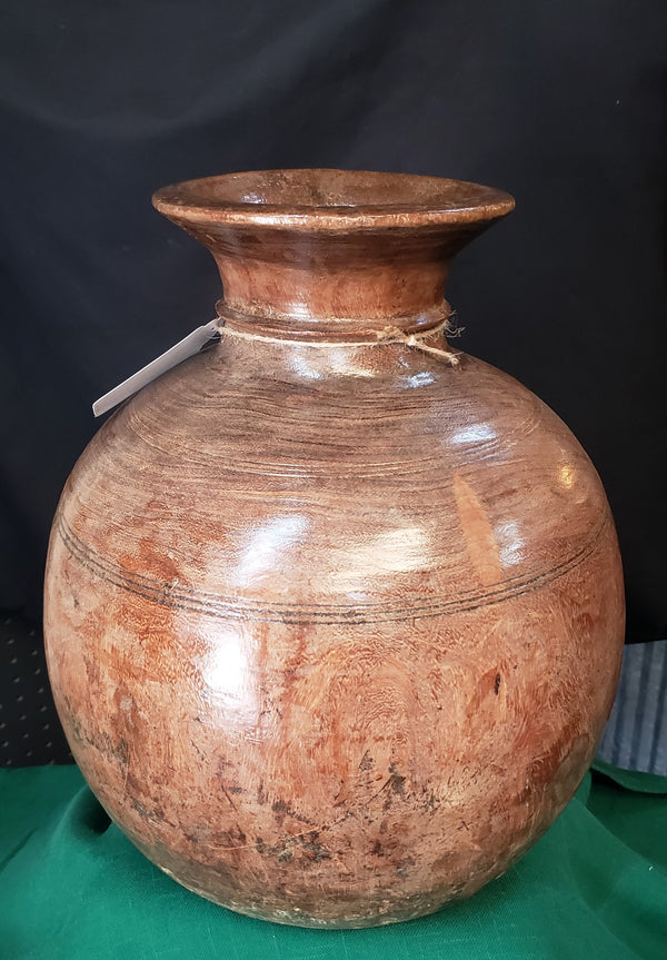 Hand Carved Himachal Water Pot Vessel 12 1/2" x 10" GS00391