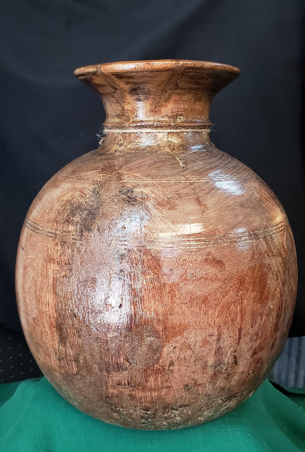 Hand Carved Himachal Water Pot Vessel 12 1/2" x 10" GS00391