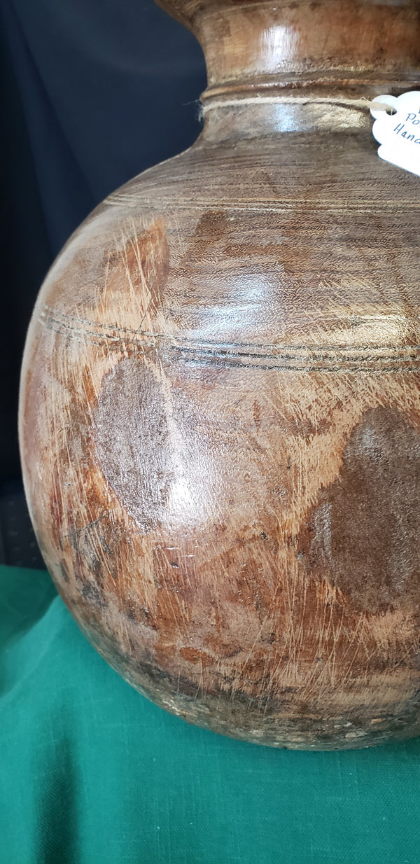 Hand Carved Himachal Water Pot Vessel 12 1/2" x 10" GS00391