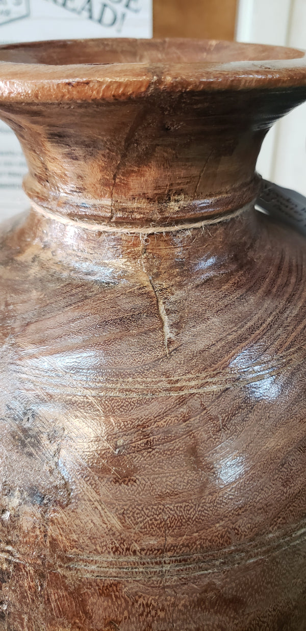 Hand Carved Himachal Water Pot Vessel 12 1/2" x 10" GS00391