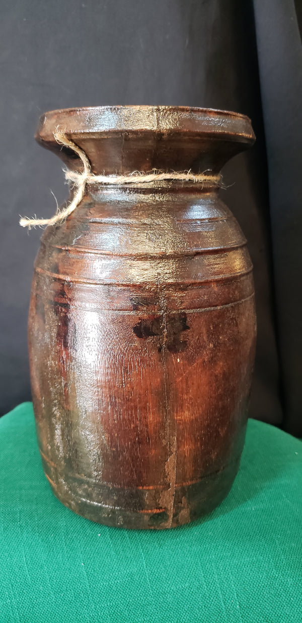 Hand Carved Himachal Water Pot Vessel 8 1/2" x 5" GS00392