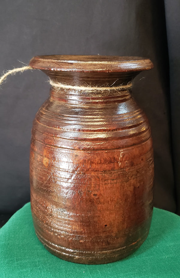 Hand Carved Himachal Water Pot Vessel 7 3/4" x 5" GS00393