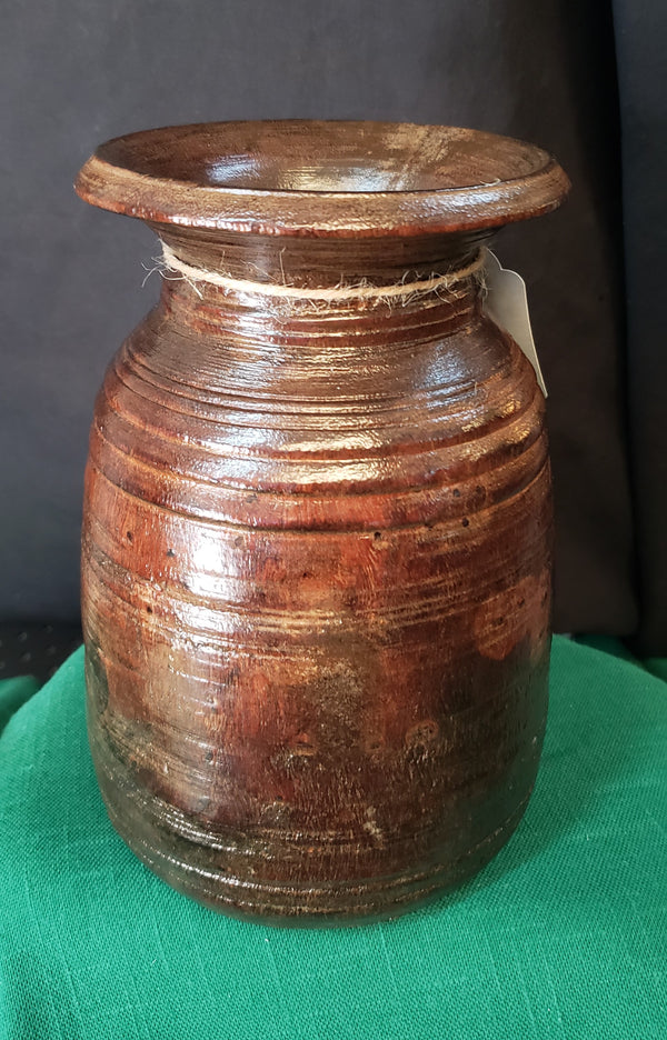 Hand Carved Himachal Water Pot Vessel 7 3/4" x 5" GS00393
