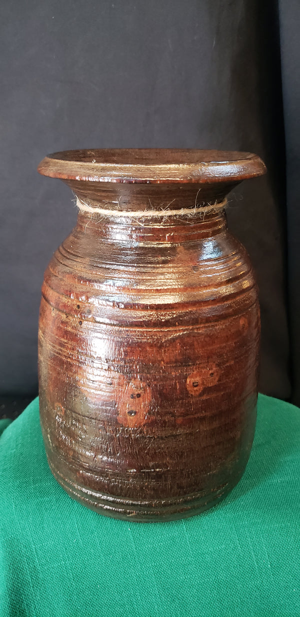 Hand Carved Himachal Water Pot Vessel 7 3/4" x 5" GS00393
