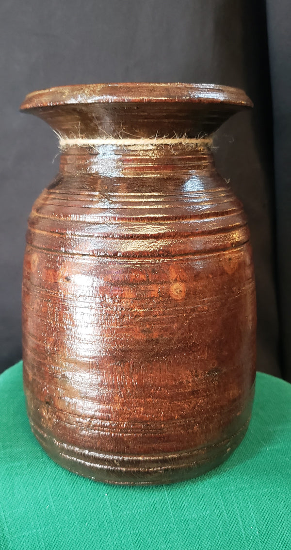 Hand Carved Himachal Water Pot Vessel 7 3/4" x 5" GS00393