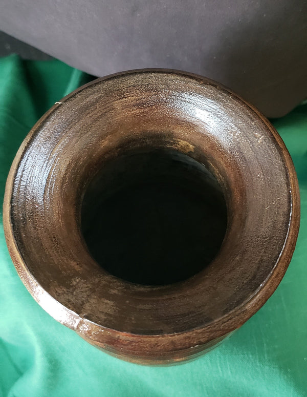 Hand Carved Himachal Water Pot Vessel 7 3/4" x 5" GS00393