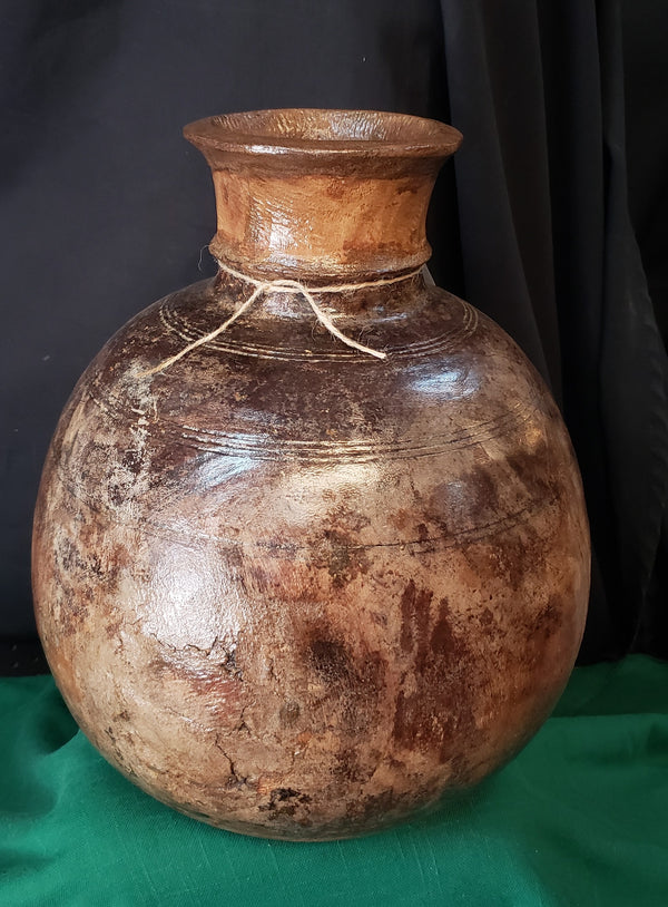 Hand Carved Himachal Water Pot Vessel 13" x 10" GS00394