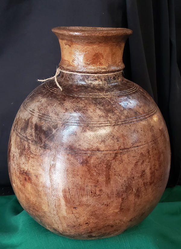 Hand Carved Himachal Water Pot Vessel 13" x 10" GS00394