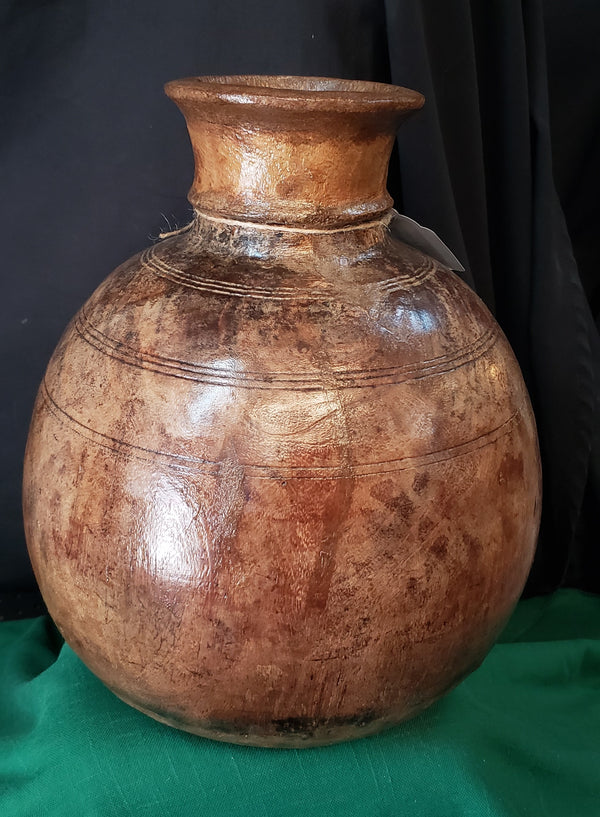 Hand Carved Himachal Water Pot Vessel 13" x 10" GS00394